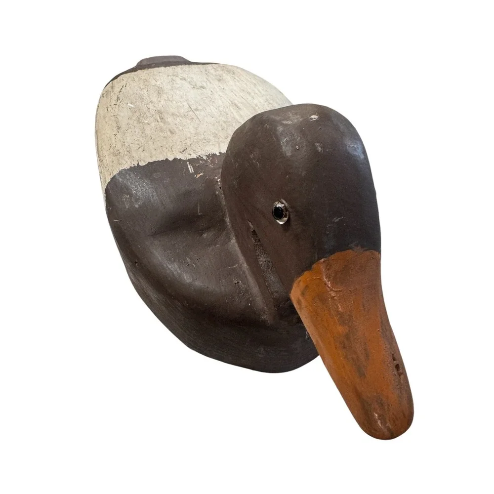 VTG Primitive Wooden Duck Decoy Hand Painted/Carved Solid Heavy 5LB Glass Eyes
